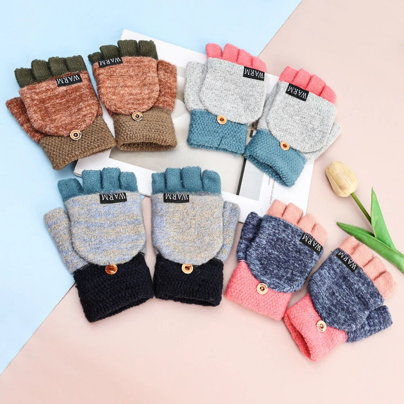 Női Kötött Flip Ujj nélküli kesztyűk Nyitott harf Ujjkujj Téli Meleg vastagított kesztyű Kötés Gyapjú Érintőképernyős kesztyűk