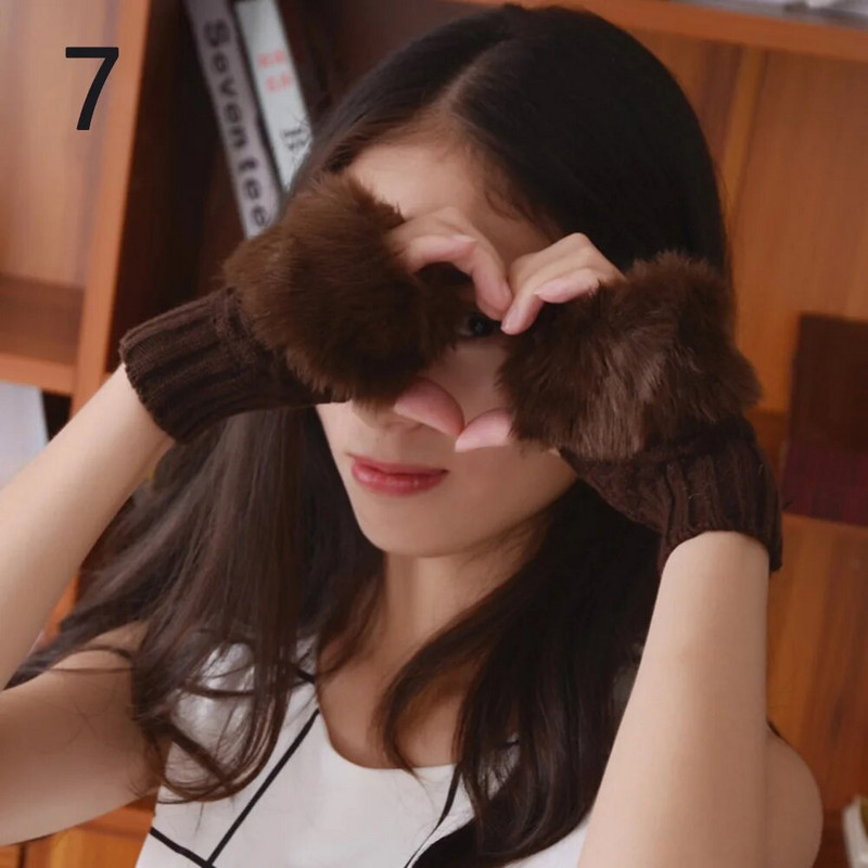 Ziemas vienkrāsains mākslīgās truša kažokādas cimdi roku piedurkņu apvalks siltāks bez pirkstiem plaukstas cimdi trikotāžas dūraiņi modes sieviešu cimdi