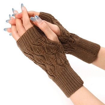 Модни зимни топли ръкавици без пръсти за жени Плетени разтегливи нагреватели за ръце с половин пръст Плетене на една кука Къси ръкавици ръкавици