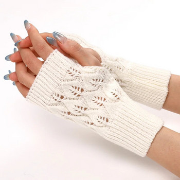 Модни зимни топли ръкавици без пръсти за жени Плетени разтегливи нагреватели за ръце с половин пръст Плетене на една кука Къси ръкавици ръкавици