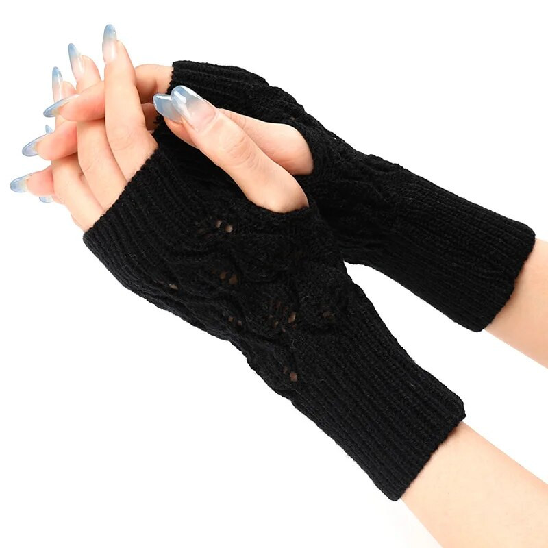 Divat téli meleg ujjatlan kesztyűk nőknek Kötött sztreccs félujjas karmelegítők Horgolt kötés rövid kesztyűk ujjatlan