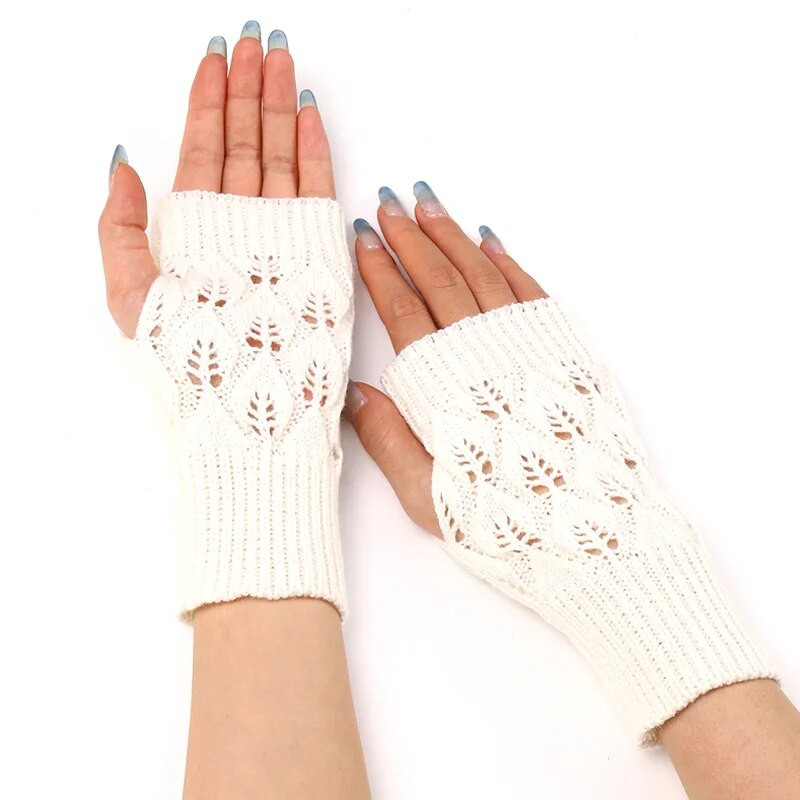 Divat téli meleg ujjatlan kesztyűk nőknek Kötött sztreccs félujjas karmelegítők Horgolt kötés rövid kesztyűk ujjatlan