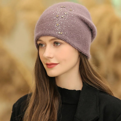 Nova ženska zimska kapa, modna ukrasna kapica, topla zimska kapa od mješavine zečjeg krzna za ležernu žensku uličnu odjeću, pletena kapa