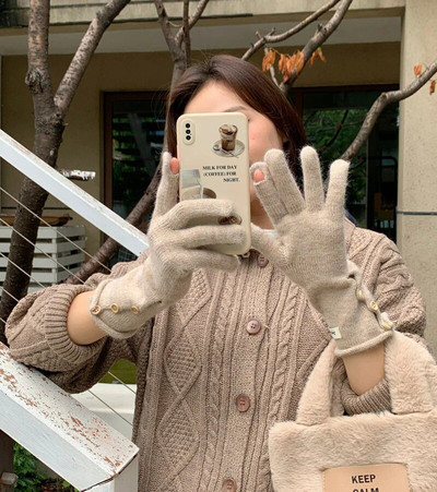 Ziemas silts pieskāriena tālrunis trikotāžas cimdi Full Finger Cimdi Touch Screen slēpošanas cimdi dūraiņi Darba cimdi sievietēm