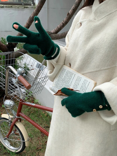 Ziemas silts pieskāriena tālrunis trikotāžas cimdi Full Finger Cimdi Touch Screen slēpošanas cimdi dūraiņi Darba cimdi sievietēm