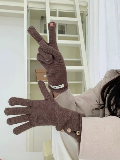 Ziemas silts pieskāriena tālrunis trikotāžas cimdi Full Finger Cimdi Touch Screen slēpošanas cimdi dūraiņi Darba cimdi sievietēm