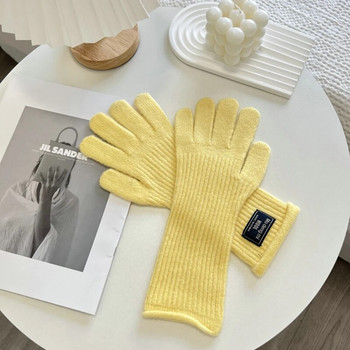 Модни меки топли ръкавици Зимни едноцветни ръкавици Дамски топли плетени ръкавици за ски с цял пръст на открито за жени