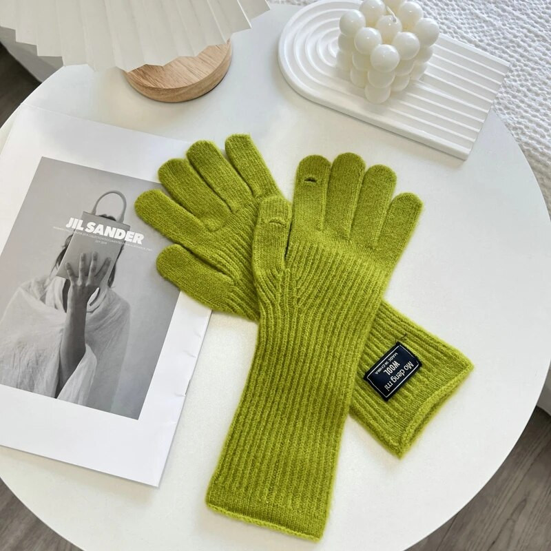 Modne mekane tople rukavice Zimske jednobojne rukavice Ženske tople pletene rukavice za skijanje na otvorenom za žene s punim prstima