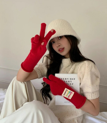 Цветни буквени знаци Зимни ръкавици Дамски корейски плетени топли едноцветни студентски ръкавици със сензорен екран за жени