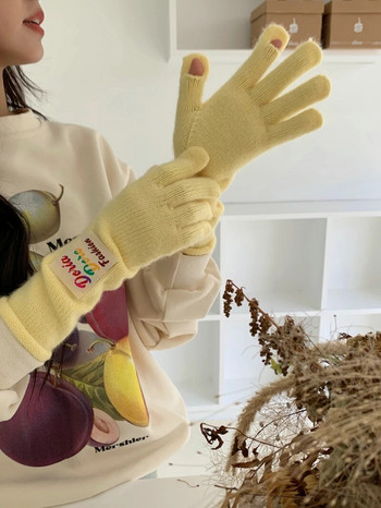 Χρωματιστό γράμμα σημάδι Χειμερινά γάντια Γυναικεία Κορεάτικα πλεκτά ζεστά μονόχρωμα φοιτητικά γάντια με οθόνη αφής για γυναίκες