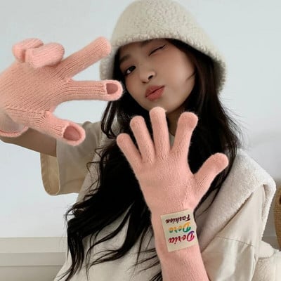 Цветни буквени знаци Зимни ръкавици Дамски корейски плетени топли едноцветни студентски ръкавици със сензорен екран за жени