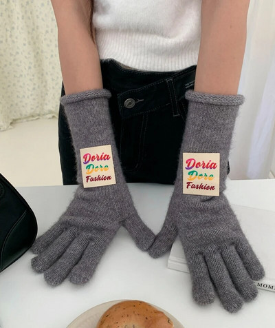 Spalvotos raidžių ženklo žieminės pirštinės Moteriškos korėjietiškos megztos šiltos vienspalvės studentiškos pirštinės su jutikliniu ekranu moterims