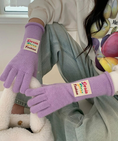 Spalvotos raidžių ženklo žieminės pirštinės Moteriškos korėjietiškos megztos šiltos vienspalvės studentiškos pirštinės su jutikliniu ekranu moterims