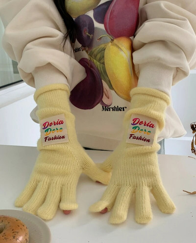 Spalvotos raidžių ženklo žieminės pirštinės Moteriškos korėjietiškos megztos šiltos vienspalvės studentiškos pirštinės su jutikliniu ekranu moterims