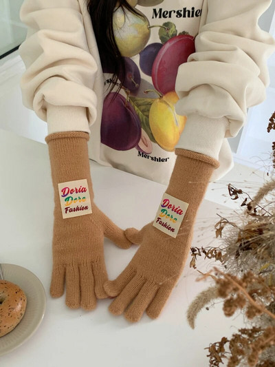 Spalvotos raidžių ženklo žieminės pirštinės Moteriškos korėjietiškos megztos šiltos vienspalvės studentiškos pirštinės su jutikliniu ekranu moterims