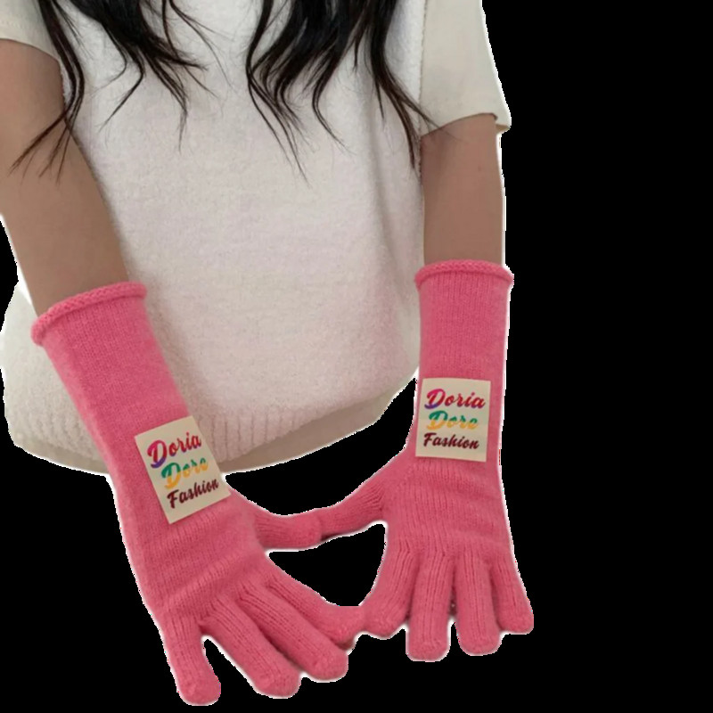 Spalvotos raidžių ženklo žieminės pirštinės Moteriškos korėjietiškos megztos šiltos vienspalvės studentiškos pirštinės su jutikliniu ekranu moterims