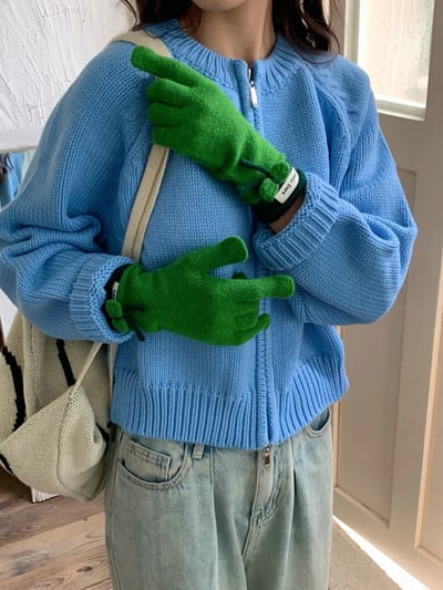 Zimske crvene tople pletene rukavice Rukavice s punim prstima Zaslon osjetljiv na dodir Skijanje Slatka mašna Rukavice Radne rukavice za žene