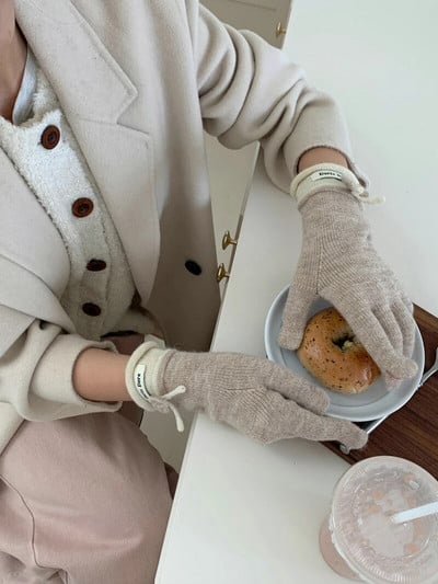 Zimske crvene tople pletene rukavice Rukavice s punim prstima Zaslon osjetljiv na dodir Skijanje Slatka mašna Rukavice Radne rukavice za žene