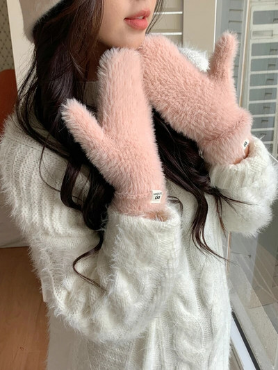 Modne rukavice Zaslon osjetljiv na dodir Zimske rukavice od imitacije zečje dlake Ženske tople pletene rukavice za skijanje na otvorenom za žene s punim prstima