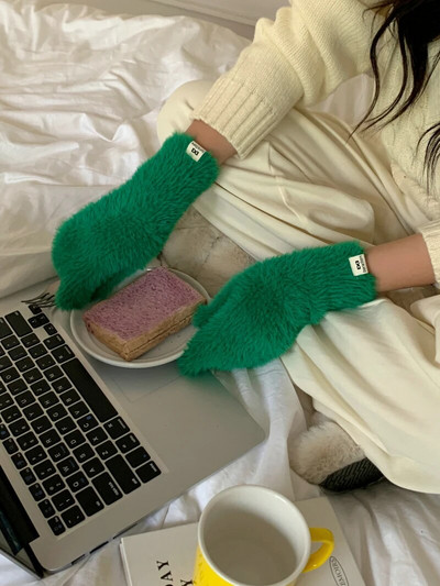 Modne rukavice Zaslon osjetljiv na dodir Zimske rukavice od imitacije zečje dlake Ženske tople pletene rukavice za skijanje na otvorenom za žene s punim prstima