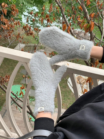 Modne rukavice Zaslon osjetljiv na dodir Zimske rukavice od imitacije zečje dlake Ženske tople pletene rukavice za skijanje na otvorenom za žene s punim prstima