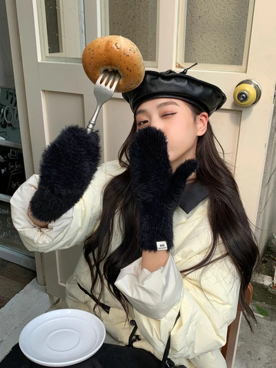 Modne rukavice Zaslon osjetljiv na dodir Zimske rukavice od imitacije zečje dlake Ženske tople pletene rukavice za skijanje na otvorenom za žene s punim prstima