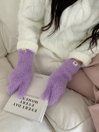 Modne rukavice Zaslon osjetljiv na dodir Zimske rukavice od imitacije zečje dlake Ženske tople pletene rukavice za skijanje na otvorenom za žene s punim prstima