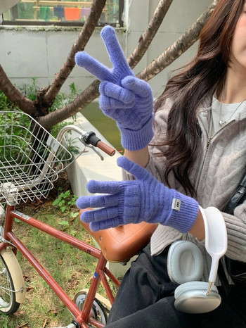 Γάντια Mecha Χειμερινά Γάντια Γυναικεία Κορεάτικα Πλεκτά Ζεστά Μασίφ Χρώμα Γάντια Γυναικείας Οθόνης Αφής Γυναικείων
