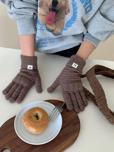 Mecha kesztyű téli kesztyű női koreai kötött meleg egyszínű diákkesztyű érintőképernyős női