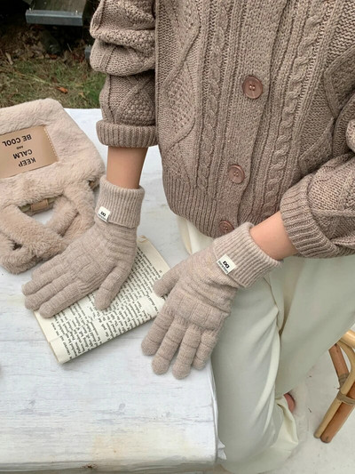 Mecha kesztyű téli kesztyű női koreai kötött meleg egyszínű diákkesztyű érintőképernyős női