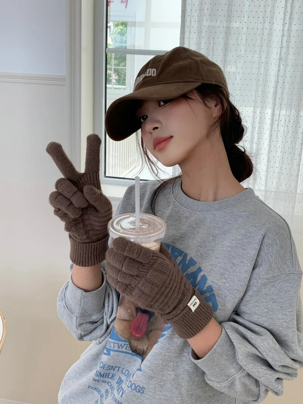 Mecha kesztyű téli kesztyű női koreai kötött meleg egyszínű diákkesztyű érintőképernyős női