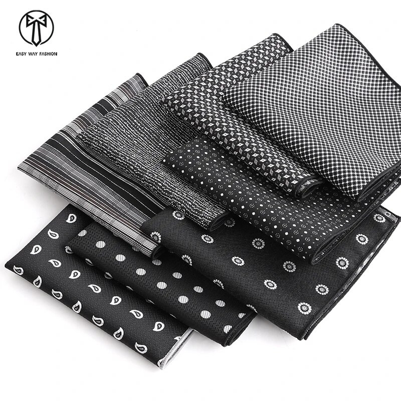 Tailor Smith džepne maramice Muške luksuzne četvrtaste maramice od jacquard prugaste maramice crni rupčić na točkice