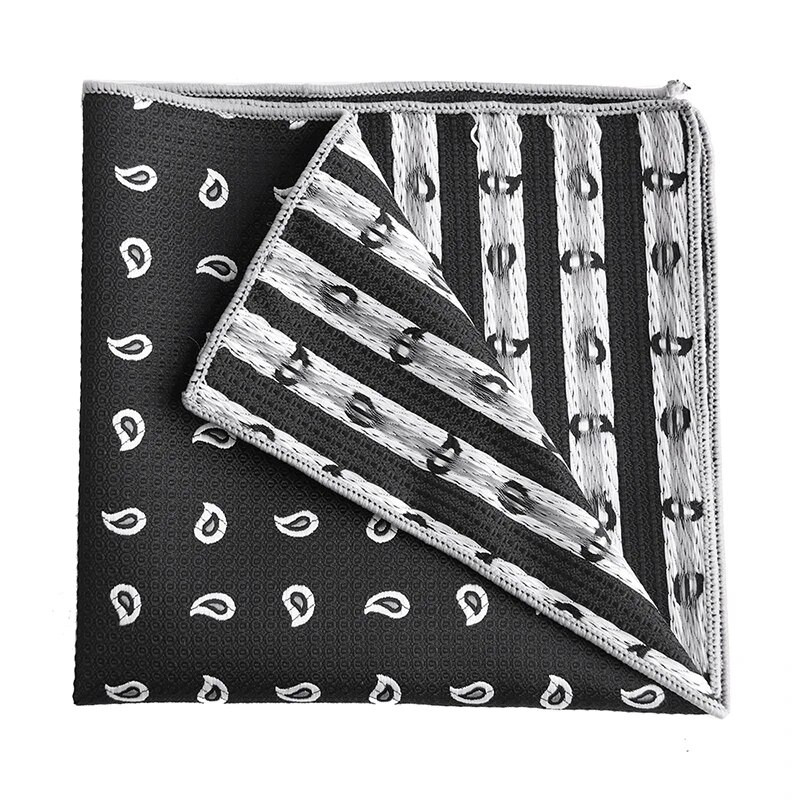 Tailor Smith džepne maramice Muške luksuzne četvrtaste maramice od jacquard prugaste maramice crni rupčić na točkice