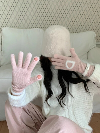 Ръкавици за букви Зимни топли плетени ръкавици Ръкавици с цял пръст Сензорен екран Ски работни ръкавици за жени