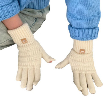 Едноцветни модни ръкавици Зимни ръкавици със сензорен екран Дамски топли плетени ръкавици за ски на открито за жени