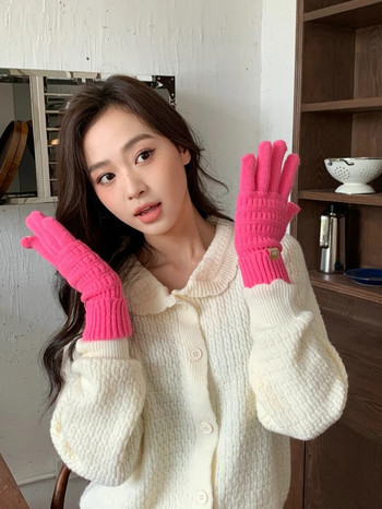Μονόχρωμα γάντια μόδας Οθόνη αφής Χειμερινά γάντια Γυναικεία ζεστά πλεκτά γάντια για σκι εξωτερικού χώρου για γυναίκες