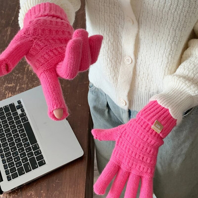 Jednobojne modne rukavice Zaslon osjetljiv na dodir Zimske rukavice Ženske tople pletene rukavice za skijanje na otvorenom za žene s punim prstima
