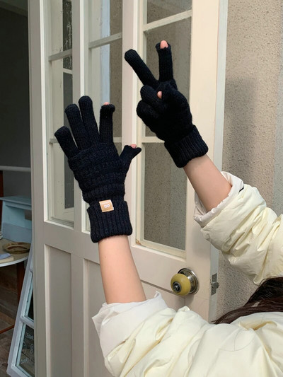 Jednobojne modne rukavice Zaslon osjetljiv na dodir Zimske rukavice Ženske tople pletene rukavice za skijanje na otvorenom za žene s punim prstima