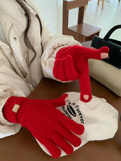 Jednobojne modne rukavice Zaslon osjetljiv na dodir Zimske rukavice Ženske tople pletene rukavice za skijanje na otvorenom za žene s punim prstima