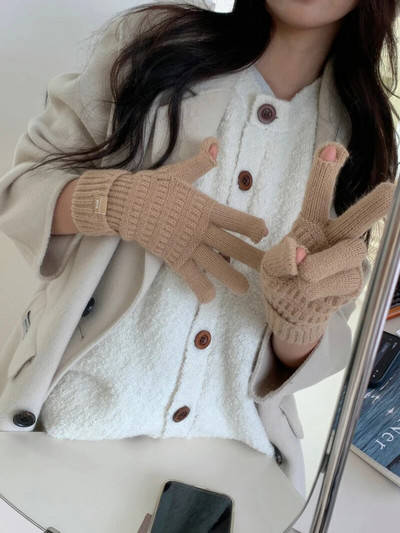 Jednobojne modne rukavice Zaslon osjetljiv na dodir Zimske rukavice Ženske tople pletene rukavice za skijanje na otvorenom za žene s punim prstima