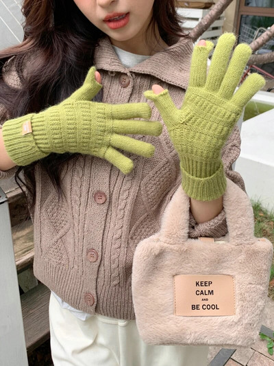 Jednobojne modne rukavice Zaslon osjetljiv na dodir Zimske rukavice Ženske tople pletene rukavice za skijanje na otvorenom za žene s punim prstima