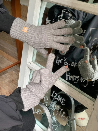 Jednobojne modne rukavice Zaslon osjetljiv na dodir Zimske rukavice Ženske tople pletene rukavice za skijanje na otvorenom za žene s punim prstima