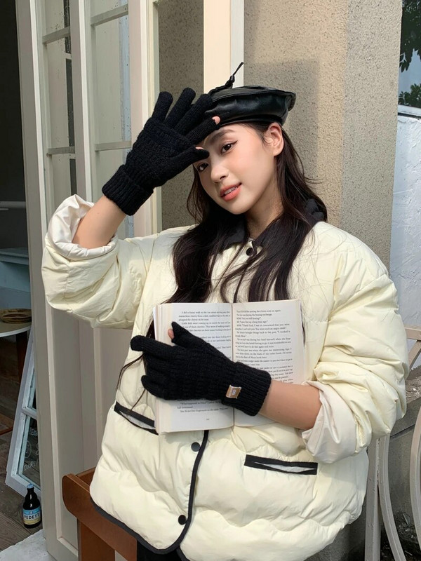 Jednobojne modne rukavice Zaslon osjetljiv na dodir Zimske rukavice Ženske tople pletene rukavice za skijanje na otvorenom za žene s punim prstima