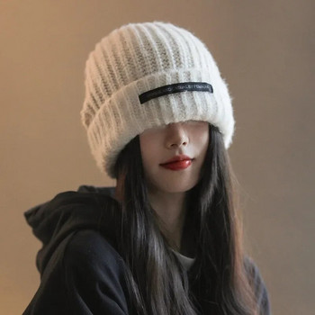 Γυναικεία μόδα Ζεστό καπέλο Απλό χειμωνιάτικο μάλλινο πλεκτό καπό μονόχρωμα μέσα Ευέλικτο Skullcap Φθινοπωρινά φασόλια για Lady New Hat