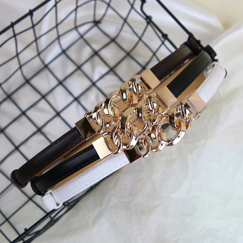 Ženski tanki remen s lančanom kopčom, divlje PU kožne naramenice, remenje oko struka, ženski ženski, podesivi ukrasni pojasevi za suknju, haljinu