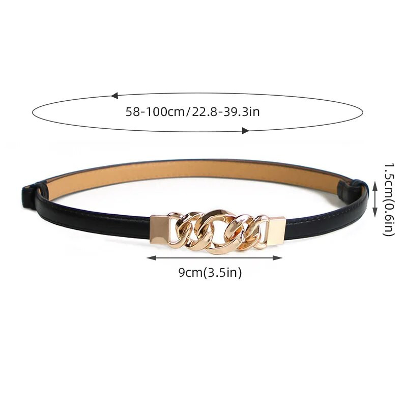 Ženski tanki remen s lančanom kopčom, divlje PU kožne naramenice, remenje oko struka, ženski ženski, podesivi ukrasni pojasevi za suknju, haljinu