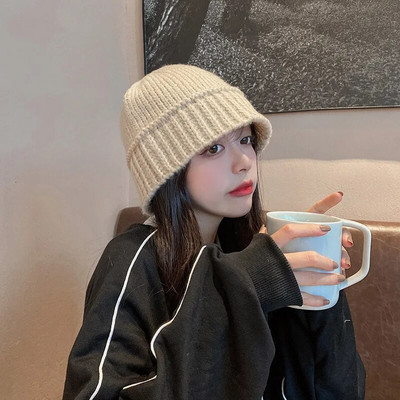 Korejska vunena pletena kapa, mekana topla kapa, Y2k ribarska kapa, ženska zimska heklana pletena jesenska vunena kapa s lubanjom