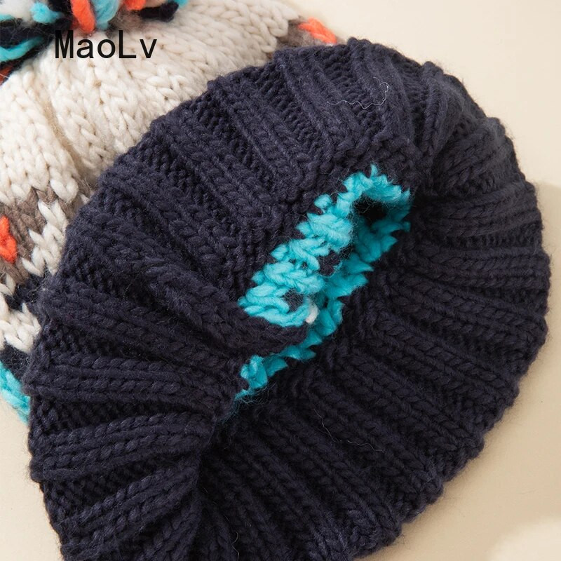 Ženske kape mješovitih boja Zimske tople slatke vunene lopte Vunena kapa za zaštitu ušiju Korejska modna hladna kapa Ženska pletena kapa