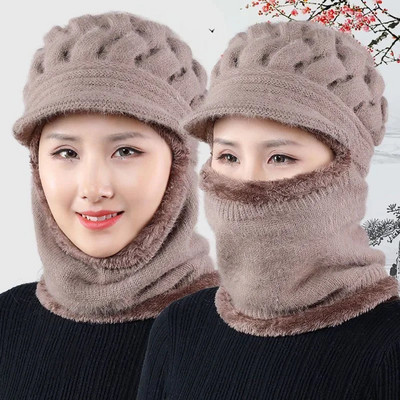 Coral Fleece Winter Hat Beanies Γυναικείο κασκόλ Κασκόλ Ζεστό αναπνεύσιμο μάλλινο πλεκτό καπέλο για γυναίκες Καπέλα προστασίας διπλών στρωμάτων