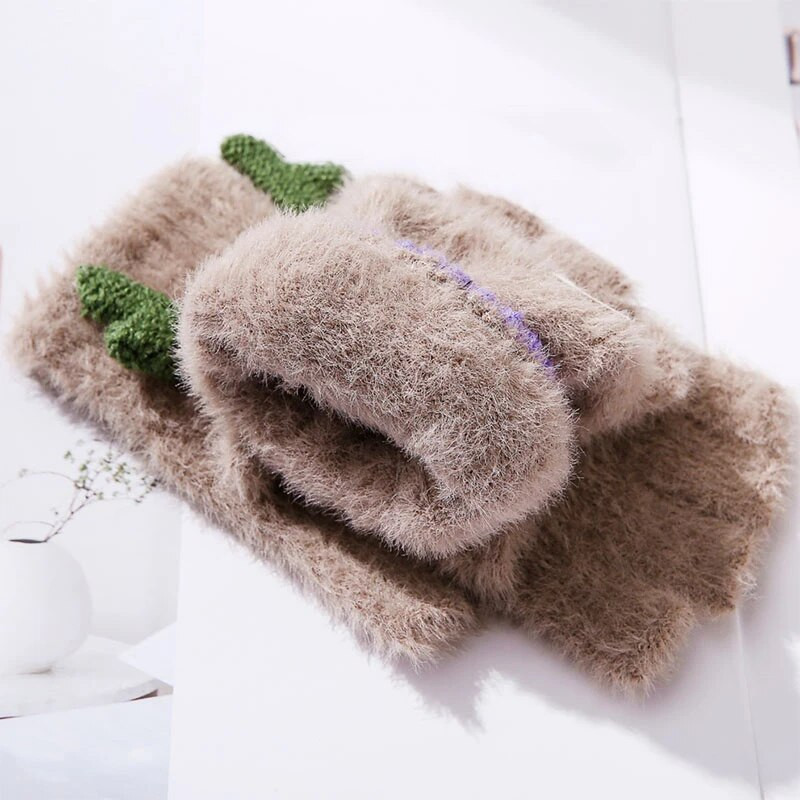 Zimske ženske mekane pletene rukavice od zečjeg krzna, tople rukavice na preklop, poluprst, debele plišane slatke uredske rukavice za vožnju s ekranom osjetljivim na dodir